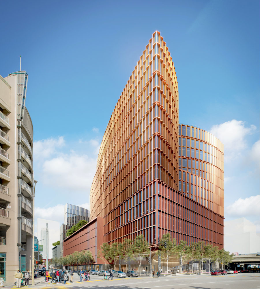 Digital rendering of Fourth+Harrison building with stylish paneling